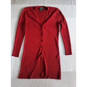 Lauren Ralph Women Small Petite Tunic Knit V-Neck Long Sleeve Maroon‎ Red Silk